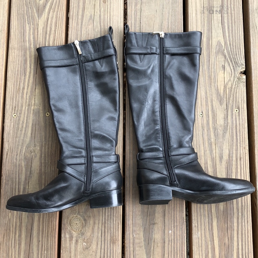 7 Essex Lane Leather Buckle Boots Soft Supple Low Heel Tall Boots Knee Maggie - Picture 4 of 11